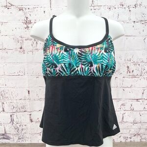 New Adidas Black Tankini Top Palm Tree Monstera Tropical Size XL